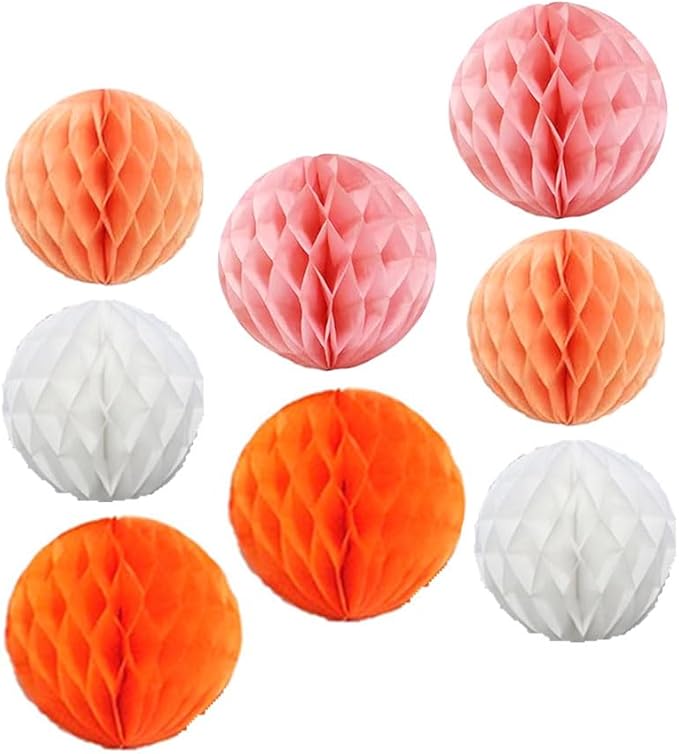 8pc Honeycomb Balls Party Decorations 6'' 8'' Tissue Paper Pom Poms Flower - Image 2