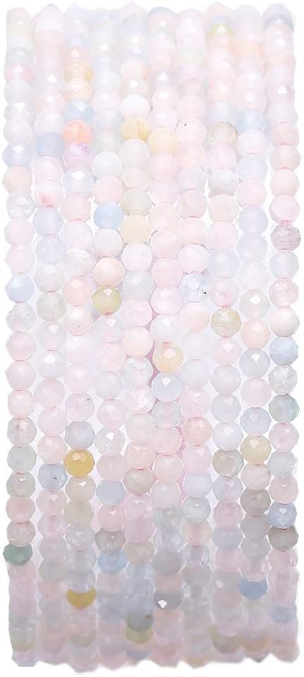 Faceted Natural Morganite Stone Round Loose Semi Gemstone Beads by Beadia