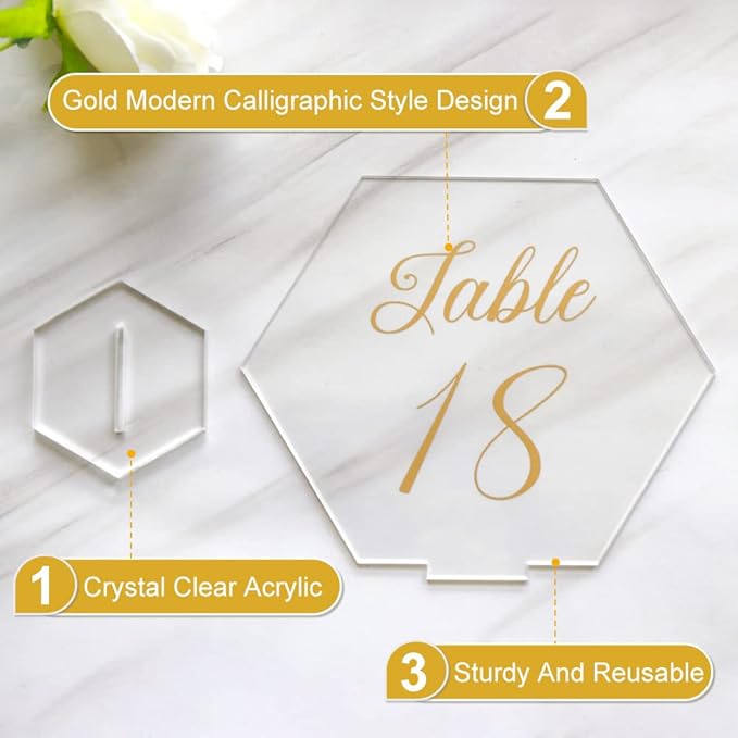 OurWarm Large Acrylic Wedding Table Numbers 1-20, Hexagon Multi-functional - Image 4