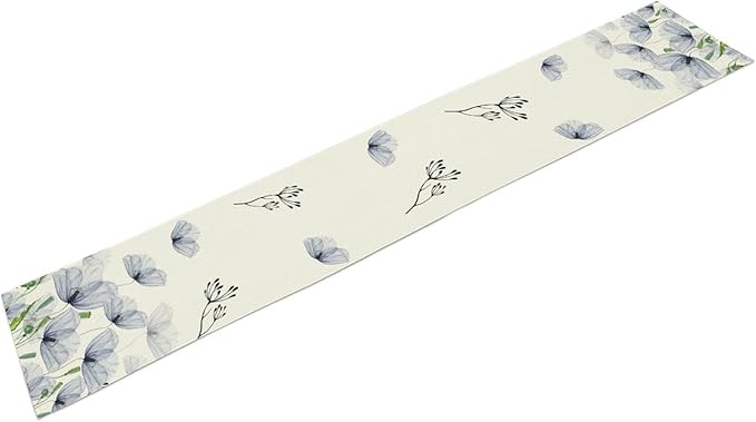 Watercolor Poppy Floral Table Runner, Abstract Seasonal Spring Summer Blue - Image 8