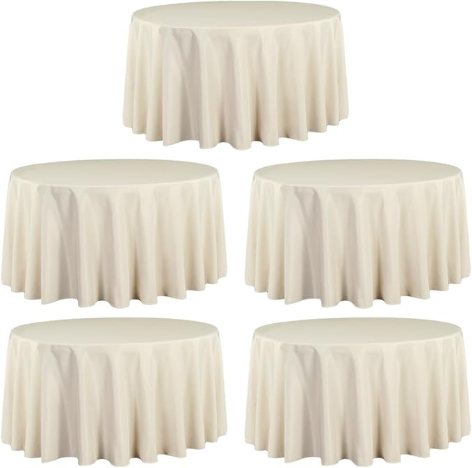 LTC LINENS 5 Pack 120 Inch Round Tablecloth Beige by LTCLINENS