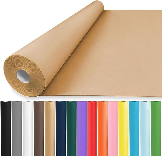 Vanhench 17.5" x 3600" Brown Kraft Paper Roll, Color Art Kraft Craft Paper by Vanhench
