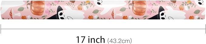 LeZakaa Pink Halloween Wrapping Paper Roll, Cute Ghosts Pumpkins Fall Florals - Image 9