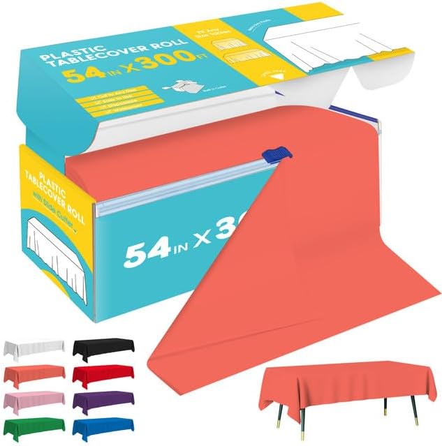 Orange Plastic Table Cover Roll - 54IN x 300FT by Niuara