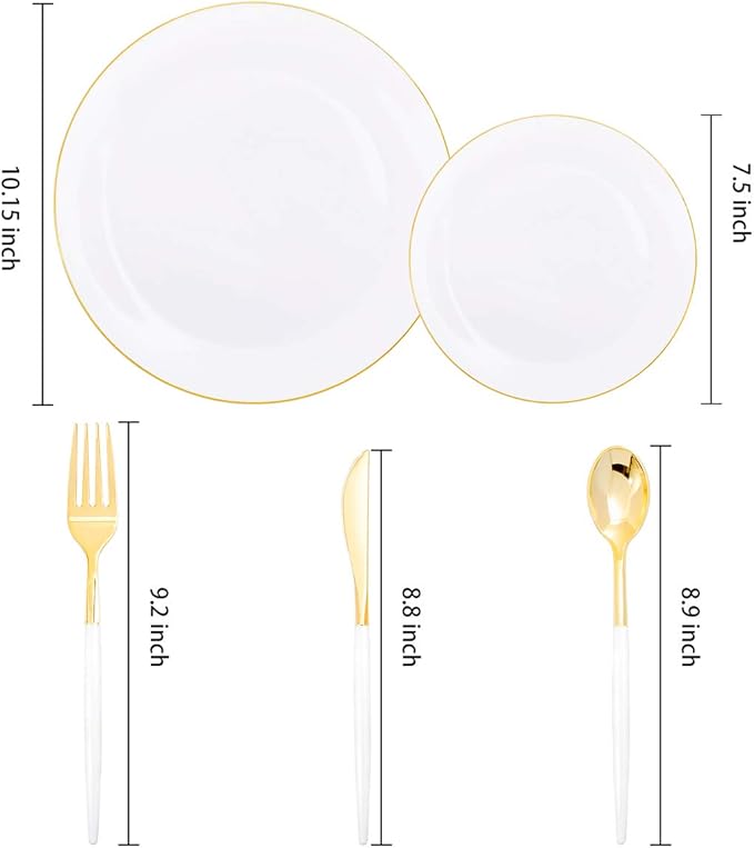 Supernal 150pcs White and Gold Plastic Plates, 30 Forks, 30 Knives, 30 Spoons - Image 2