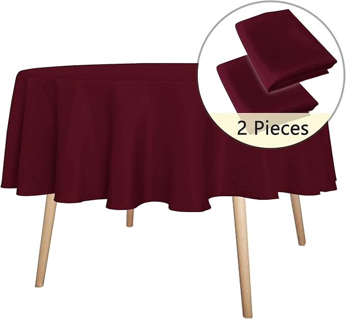 sancua 2 Pack Round Tablecloth 60 Inch Burgundy, Stain and Wrinkle Resistant - Image 4