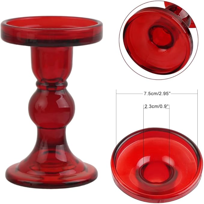 3-Piece Set of Red Glass Candlestick, Crystal Candlestick Holder Holder and - Image 3