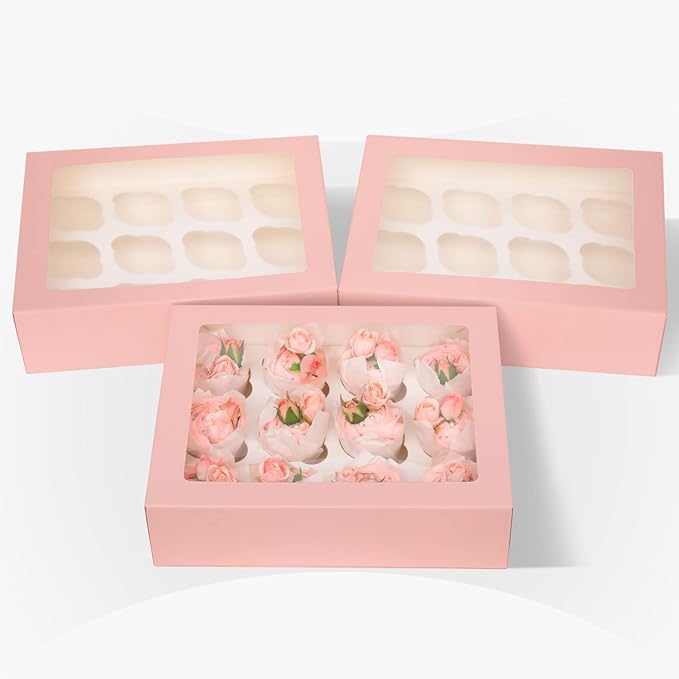 Bakepacker Auto-pop up 12 Cupcake Containers 6-Packs Pink Cupcakes Carrier - Image 2
