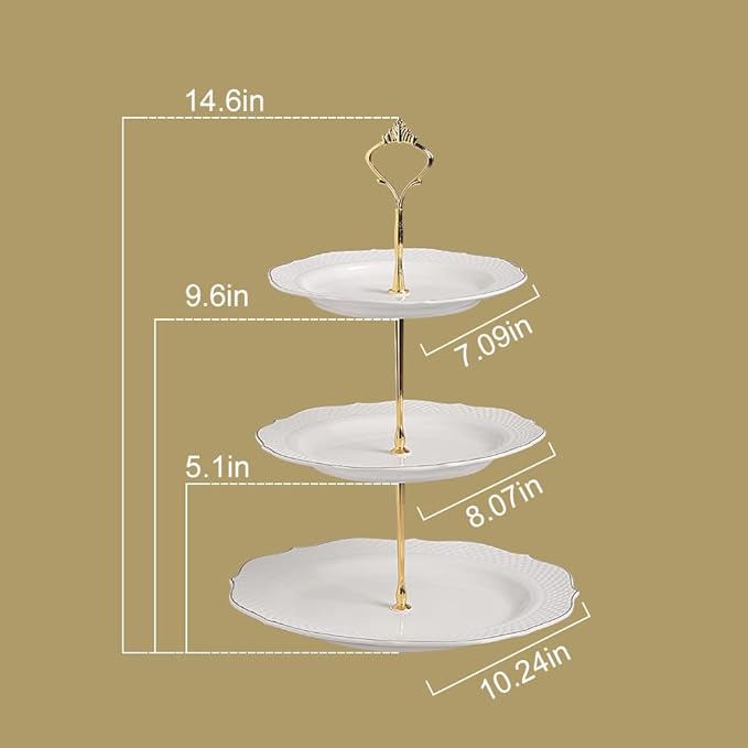 Sweejar 3 Tier Ceramic Cake Stand Wedding, Dessert Cupcake Stand - Image 6