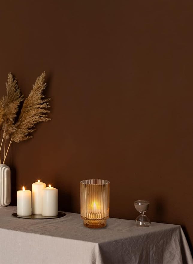 Serene Spaces Living Amber Ribbed Glass Votive Holder, Decorative Centerpiece - Image 5