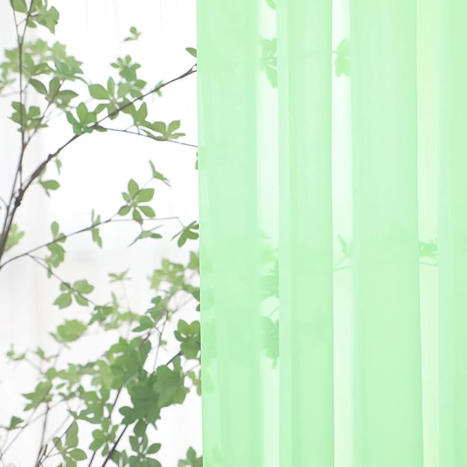 Window Light Green Sheer Curtains 145 Inches Long 2 Panels Sheer Curtain Basic - Image 3
