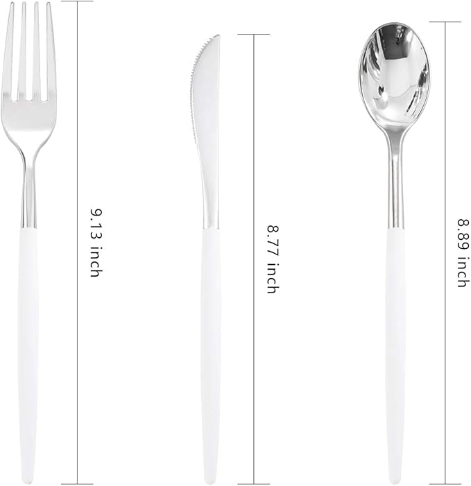 WELLIFE 144 Pack Silver Plastic Cutlery, Disposable Silver Flatware Includes： - Image 6