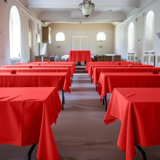 Red Plastic Table Cover Roll - 54IN x 300FT - Image 3