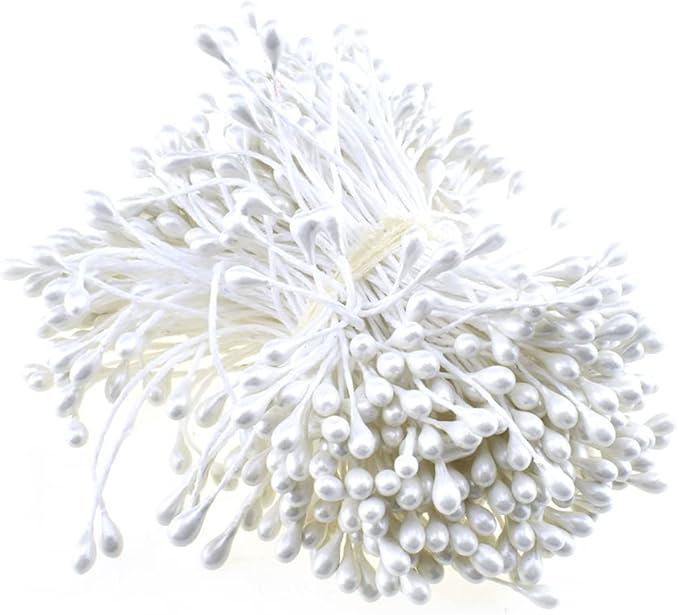 HAHIYO 700Pcs 3mm White Pearl Double Heads Flower Stamen Pistil Hand-Made by HAHIYO