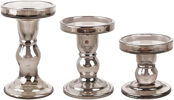 3-Piece Set of Glass Candlestick, Crystal Candlestick Holder Holder and Conical - Image 6