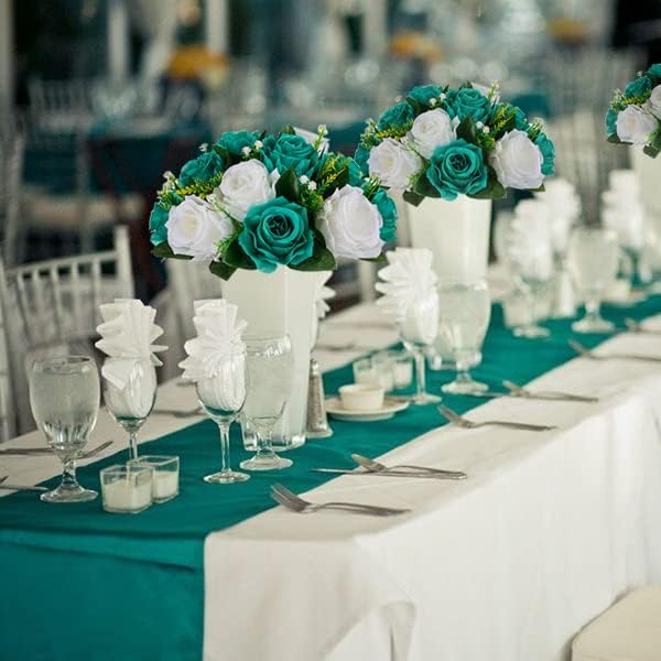 BLOSMON Teal Flowers Ball Decorations: 2 Pcs Fake Roses Flower Centerpiece - Image 2
