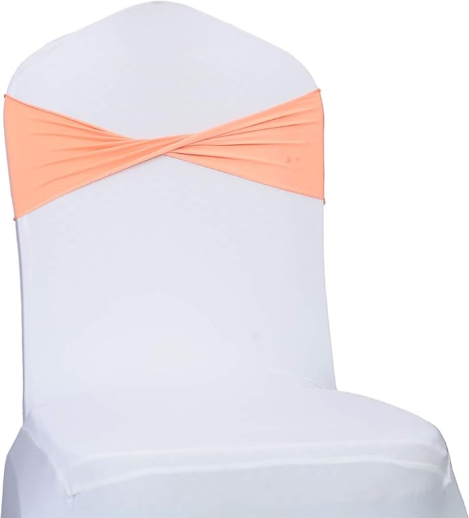 VDS Pack of 10 PCS | Peach | Spandex Chair Sashes Bows Without Buckle | Stretch by VDS