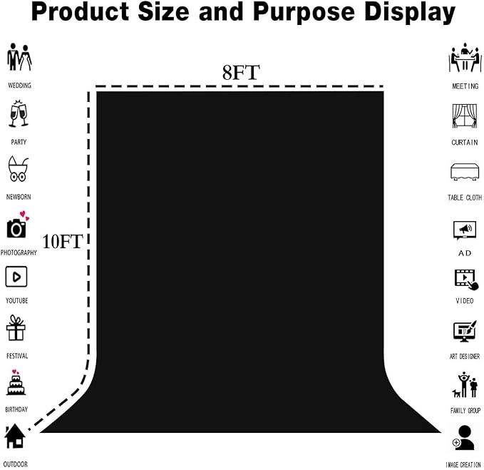 8x10FT Black Screen Backdrops Solid Photo Backdrops Photography Background - Image 3