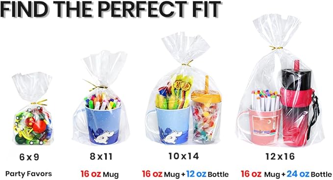 PigPotParty Cellophane Bags 8"x11", 100 Pack Clear Gift Bags, 3.15" Bottom - Image 9