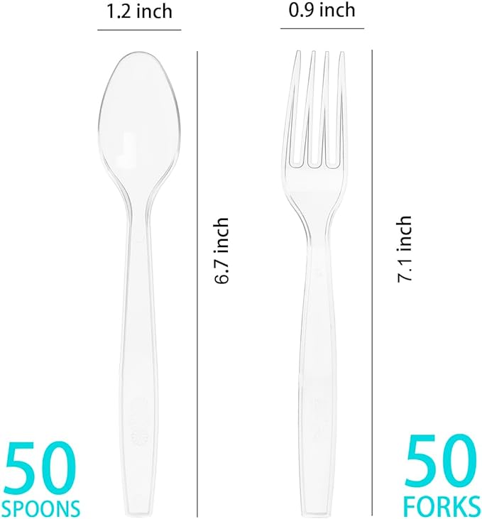 100 Count Plastic Silverware, Heavy Weight Plastic Forks Spoons Disposable - Image 2