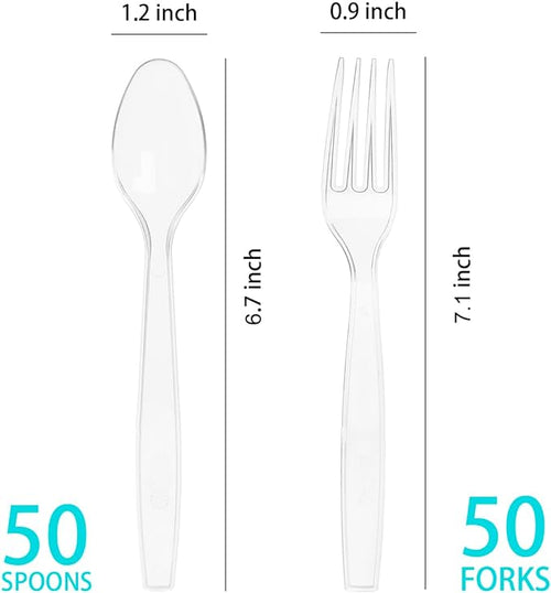 100 Count Plastic Silverware, Heavy Weight Plastic Forks Spoons Disposable - Image 2