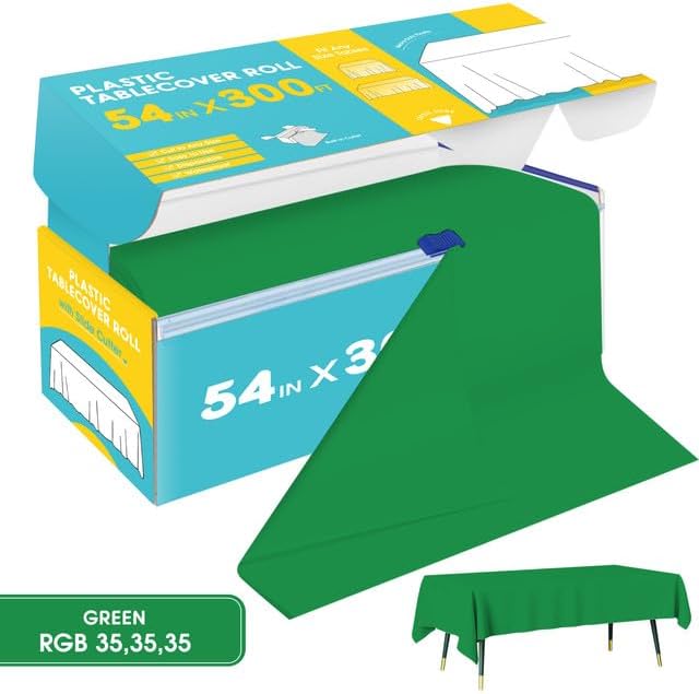 Green Plastic Table Cover Roll - 54IN x 300FT - Image 2