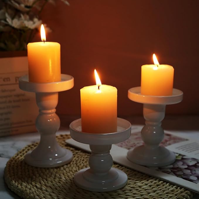 3-Piece Set of White Glass Candlestick, Crystal Candlestick Holder Holder and - Image 5
