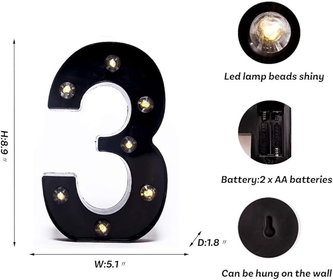 Foaky Black LED Marquee Number Lights Sign Light Up Marquee Number Lights Sign - Image 3