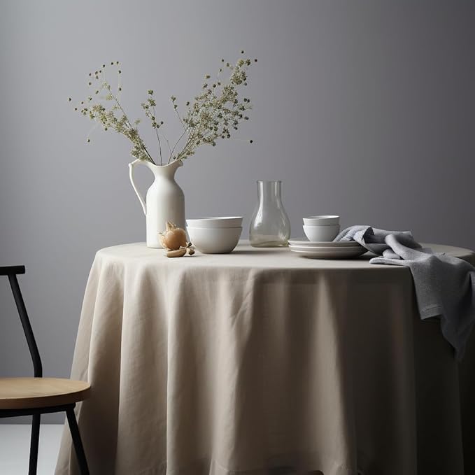 EVERLY 100% Pure Linen Round Tablecloths 70Inch Round Machine Washable - Image 2
