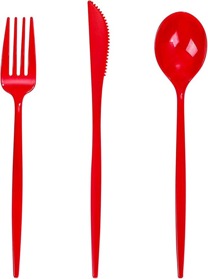 PULOTE 150PCS Red Plastic Silverware Set by PULOTEpartywareWesupplyproductsandyouenjoylife