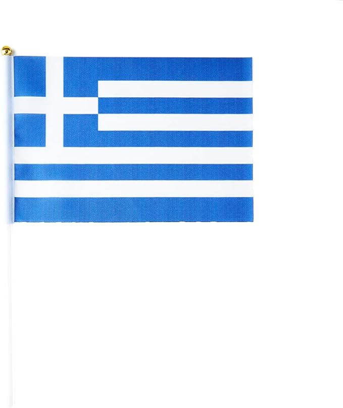 Greece Flag Greek Flag, Small Mini Handheld Greece Flags on Stick - Image 2