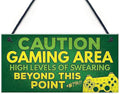 Rustic Wooden Signs Caution Gaming Area Novelty Gamer Wood Signs Gift by Eletina