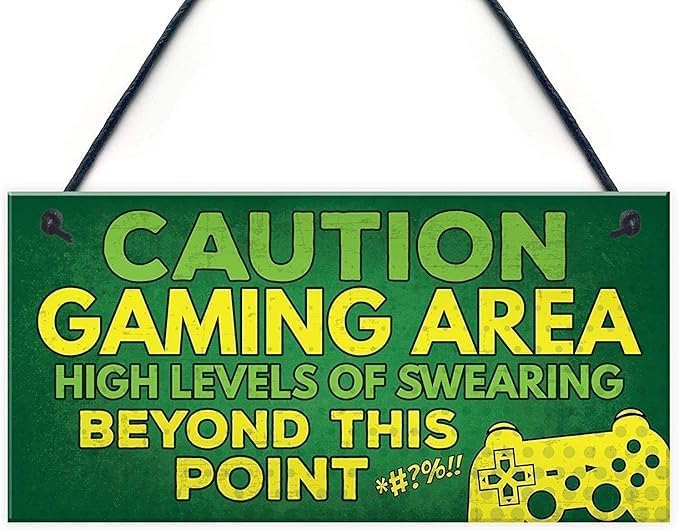 Rustic Wooden Signs Caution Gaming Area Novelty Gamer Wood Signs Gift by Eletina
