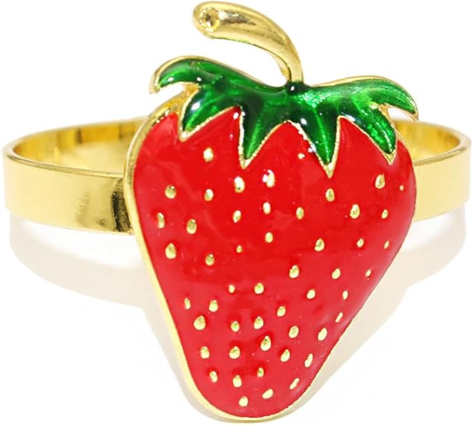 Gold Strawberry Napkin Rings Set of 8 Fall Fruit Napkin Ring Holders - Image 9