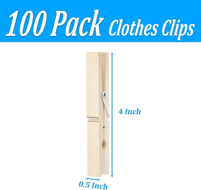 OBTANIM 100 Pack Wooden Clothespins 4 Inch Heavy Duty Clothes Clips - Image 2