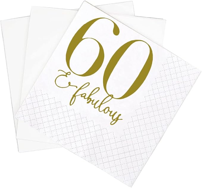 SharkBliss 60 and Fabulous Birthday Cocktail Napkins, 100 Pack Gold 60 and by SharkBliss