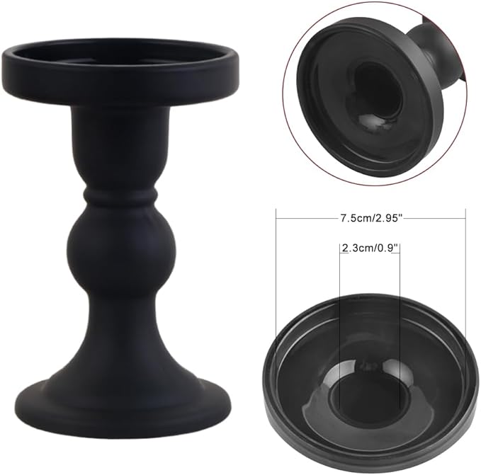 3-Piece Set of Black Glass Candlestick, Crystal Candlestick Holder Holder and - Image 3