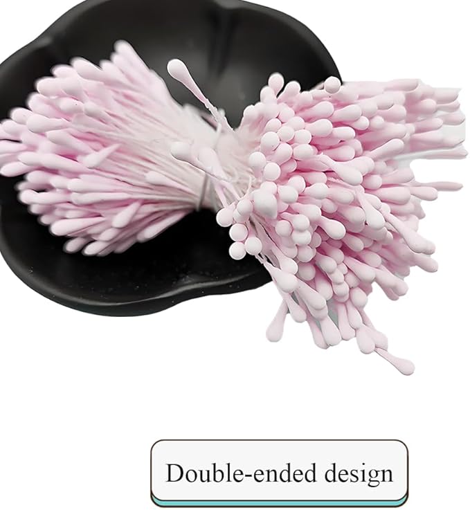 HAHIYO 700Pcs 2mm Light Pink Matte Double Head Flower Stamen Pistil - Image 4