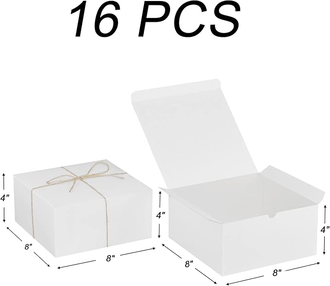 Xxcxpark 16 PCS White Gift Boxes 8x8x4 Inches, Decorative Party Favor Kraft - Image 2