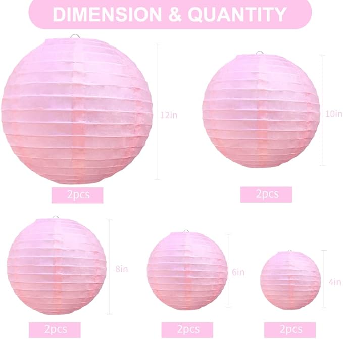 BEISHIDA Pink Round Paper Lanterns Hanging Decorative Chinese Paper Lanterns - Image 2