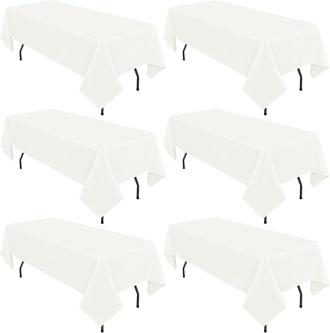 6 Pack Ivory Tablecloths for 8ft Rectangle Tables 60 x 126 Inch by REWOMC