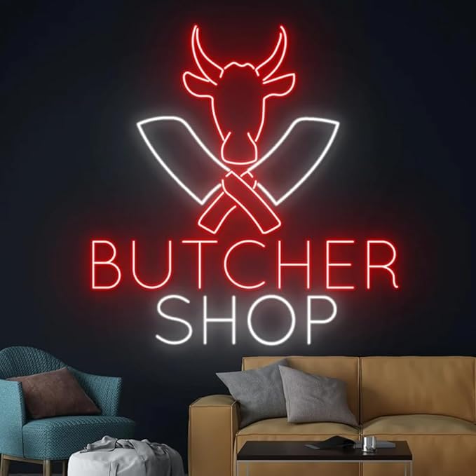 Butcher Shop Led Sign, Cow Led Light, Butcher Neon Light, Butcher Shop Neon Sign by BELISAMA