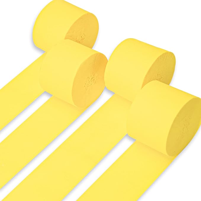 PartyWoo Light Yellow Crepe Paper Streamers 4pcs 328ft Pack of Pastel Pale by PartyWoo