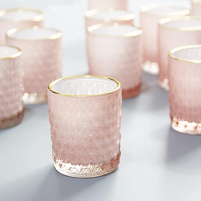 SHMILMH Pink Votive Candle Holders Set of 12, Vintage Glass Tealight Candle by SHMILMH