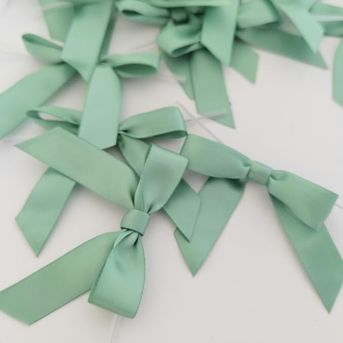 50pcs 2-1/2" Vanilla Green Satin Ribbon Bows - Image 6