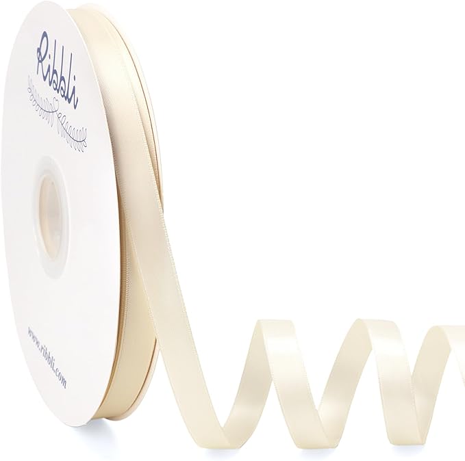 Ribbli Ivory Satin Ribbon Double Faced Satin 1/2 Inch x Continuous 100 by Ribbli