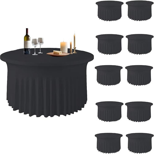 10 Pack Black Round Spandex Tablecloths by WJWHQ