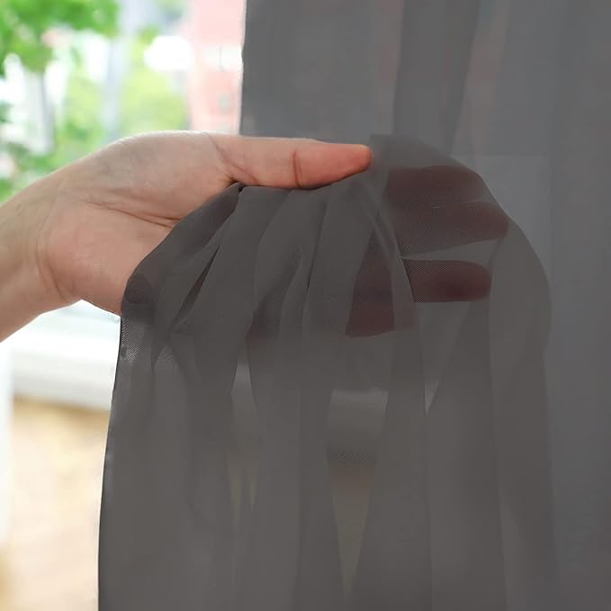 Window Dark Gray Sheer Curtains 120 Inches Long 2 Panels Sheer Curtain Basic - Image 3