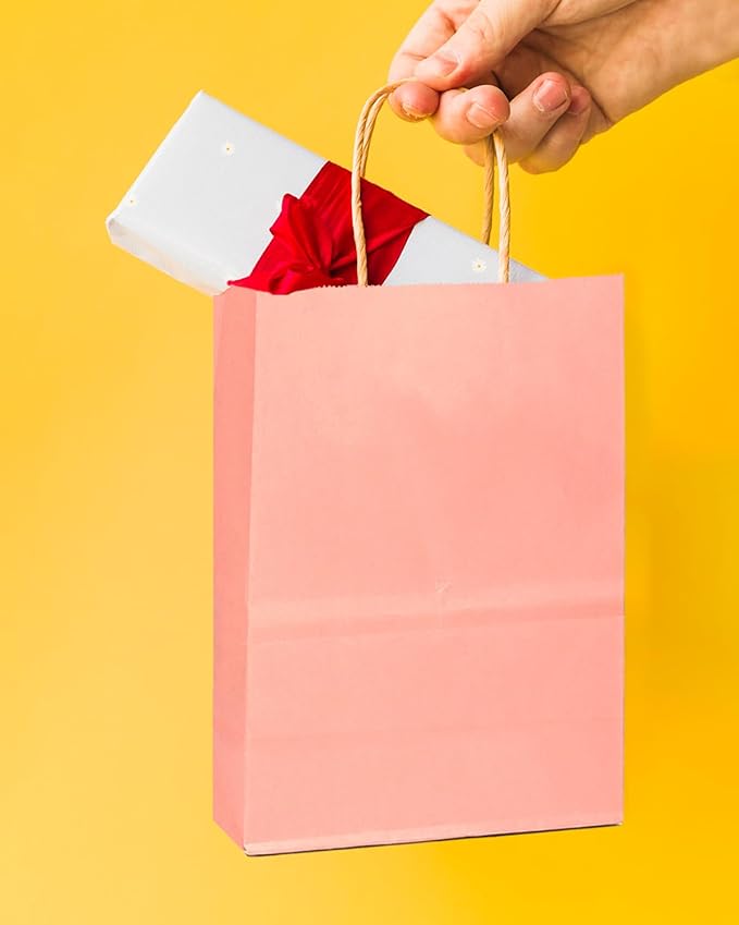 qiqee 24 Pcs Bright Pink Mini Paper Gift Bags - Image 5
