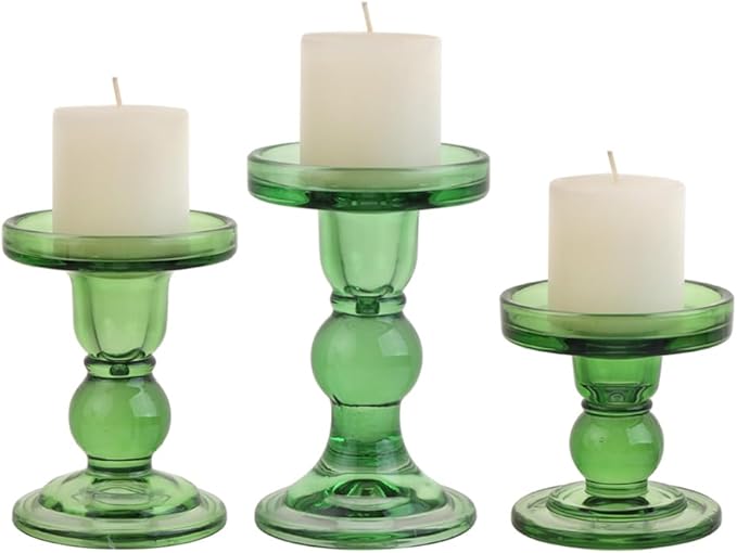 6-Piece Set of Green Glass Candlestick, Crystal Candlestick Holder Holder and - Image 4